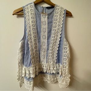 Blue Tank Top with Lace - Zara